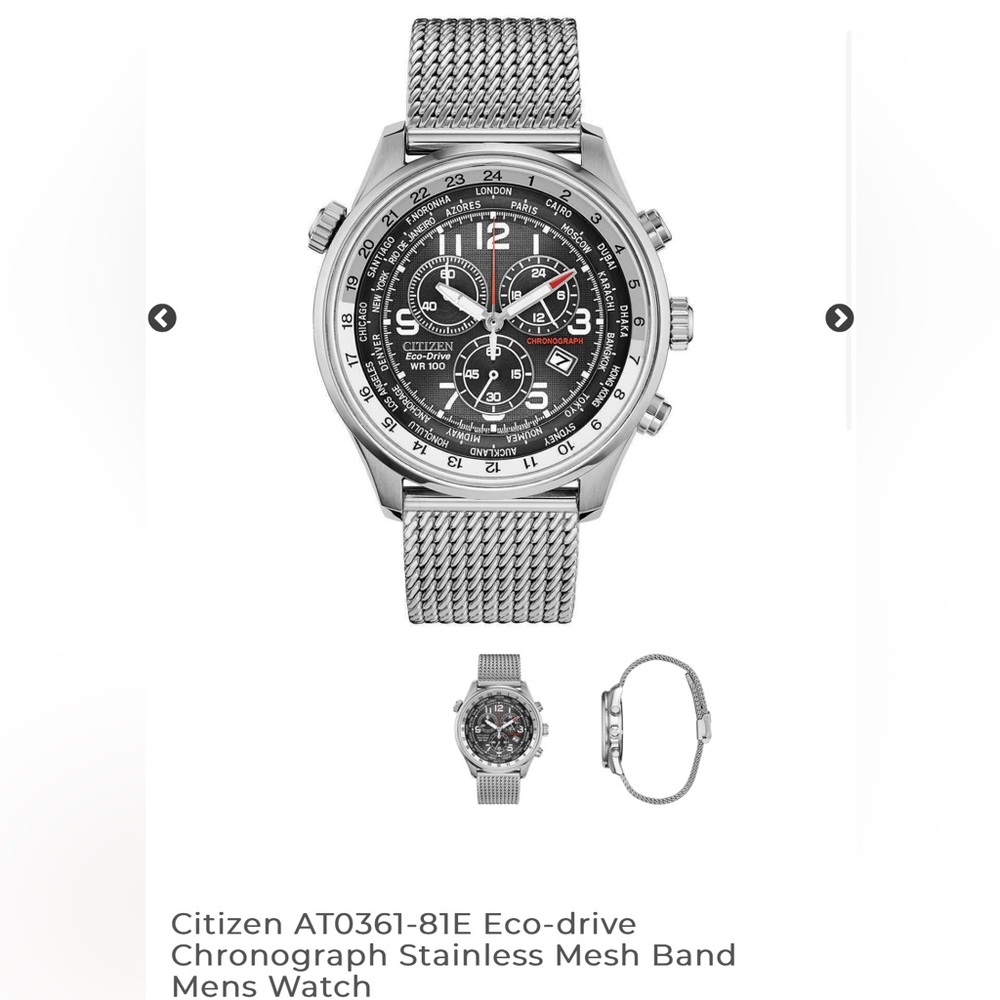 Citizen AT0361-81E Eco-drive
Chronograph Stainless Mesh Band
Mens Watch